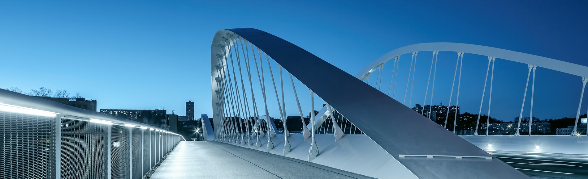 Panoramic View Of Schuman Bridge By Night Lyon